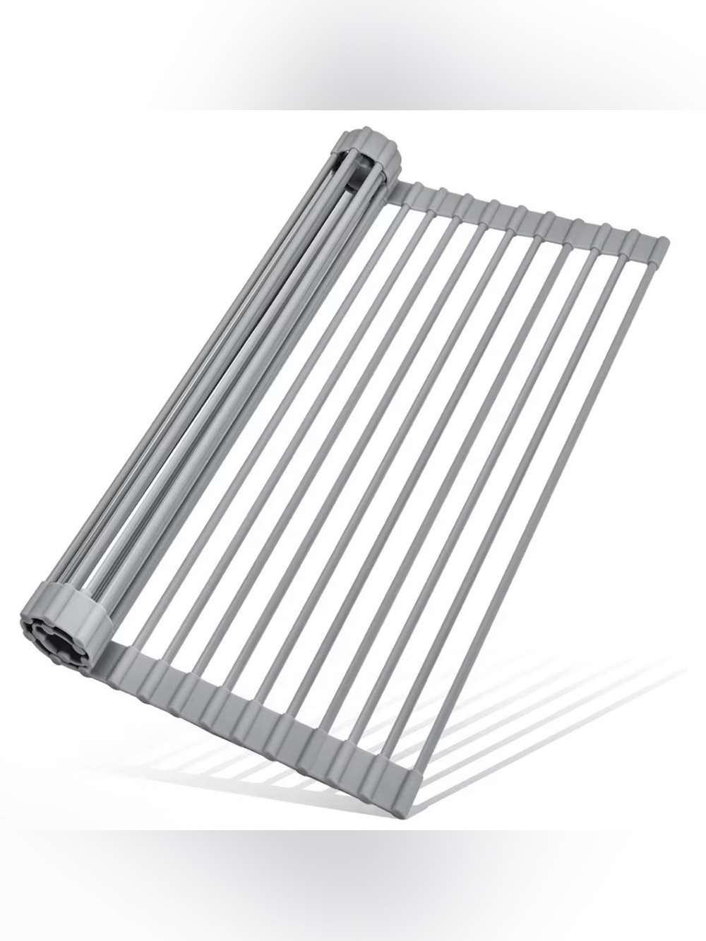 Roll Up Over Sink Dish Drying Rack Gray Silicone Non-Slip Heat Resistant